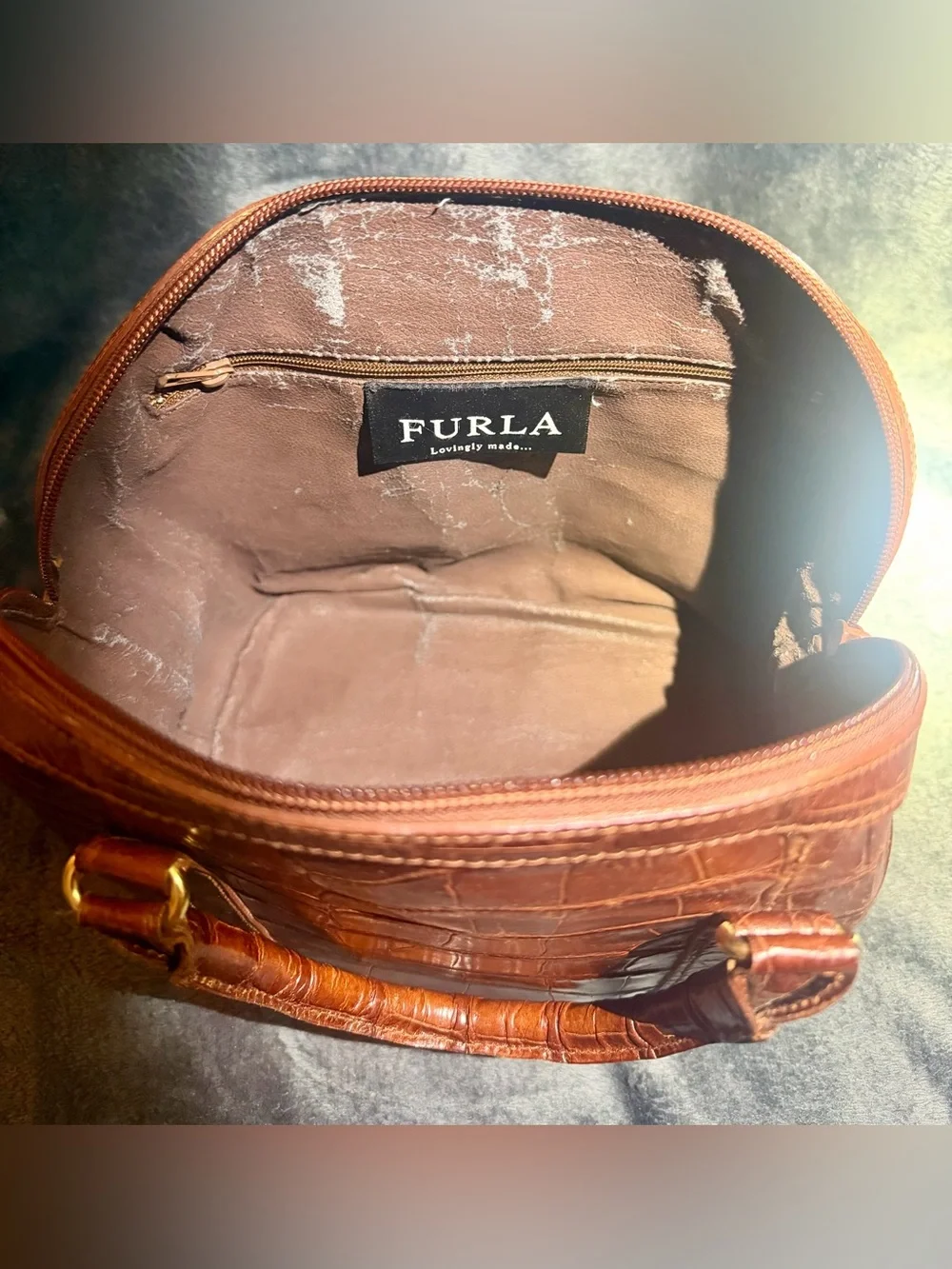 Furla Chestnut Croc-Embossed Dome Satchel